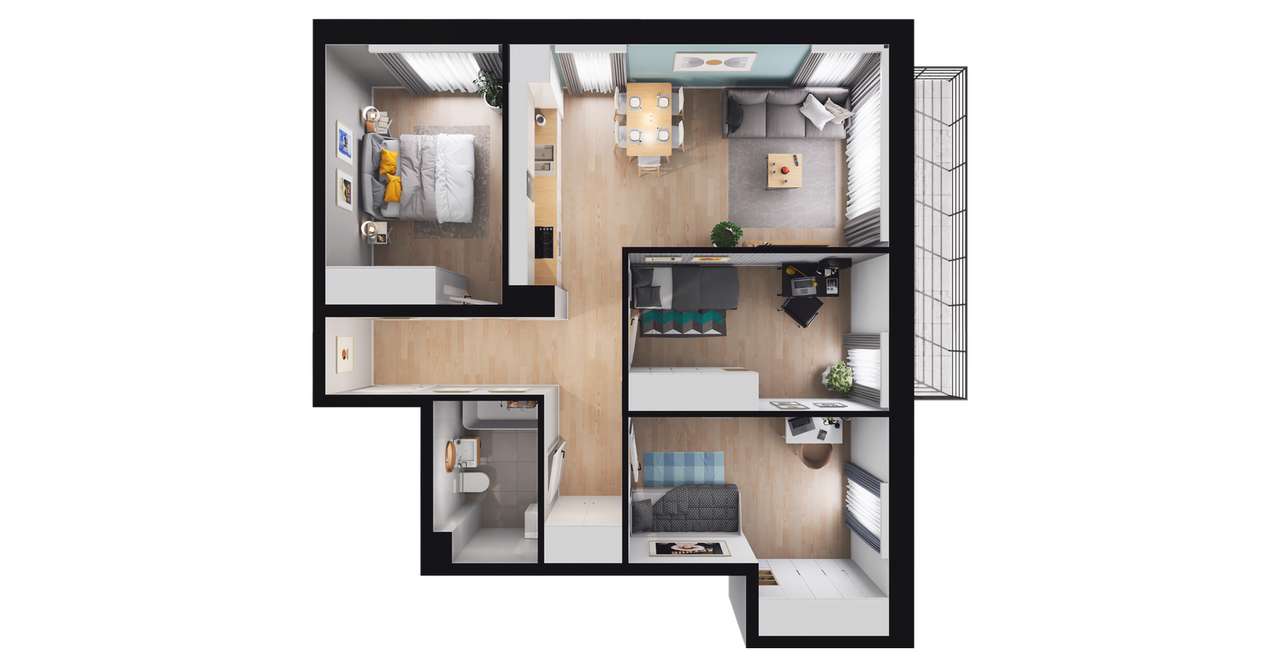 4-pokojowe mieszkanie 66m2 + balkon - Pełny obrazek: 2/13