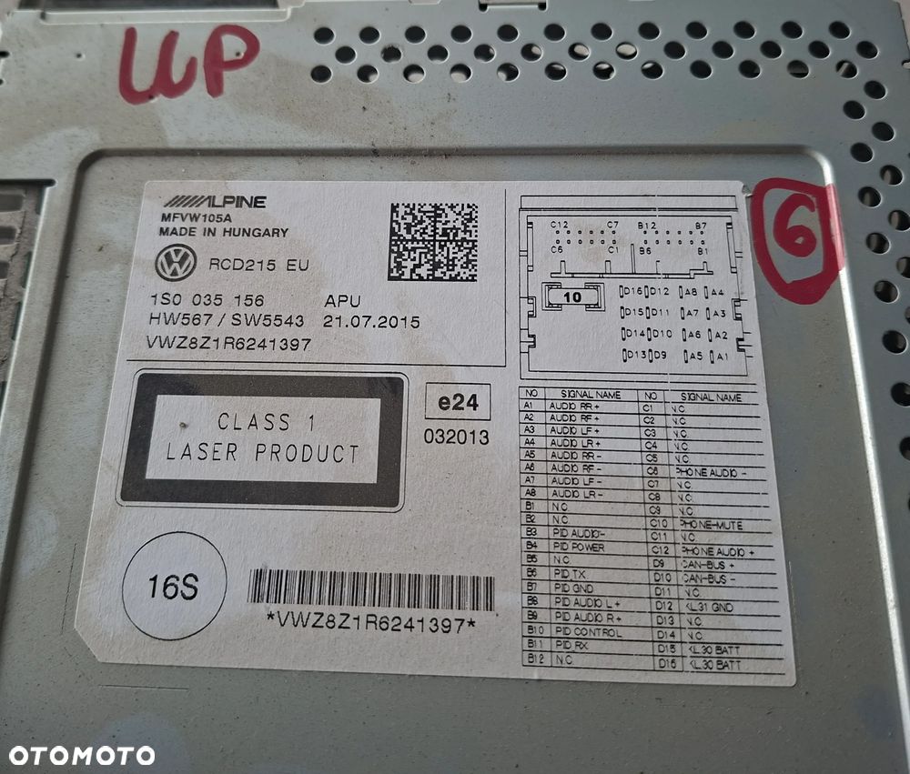 VW UP! 15r 5D RADIO FABRYCZNE CD 1S0035156 - 2
