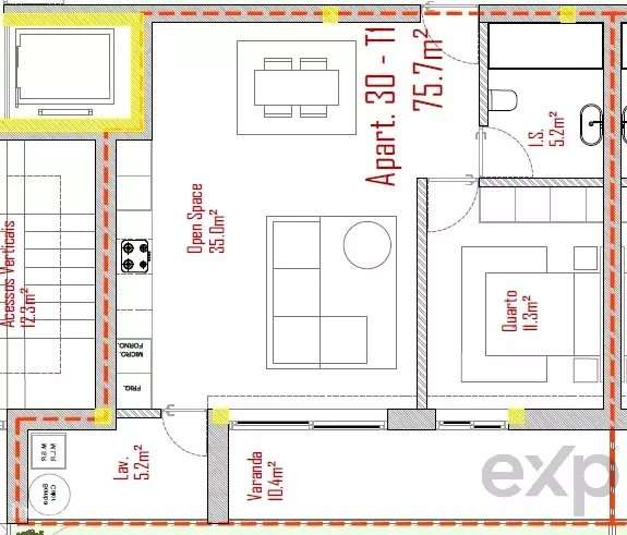 Apartamento T1 no Último Piso com Varanda e Piscina - Grande imagem: 3/10