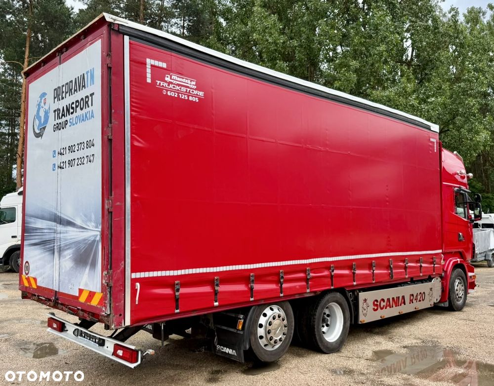Scania R420 TOPLINE 6x2 JUMBO OŚ PODNOSZONA i SKRĘTNA ALUFELGI ZABUDOWA ALUMINIOWA FIRANKA DŁ:7.80m NOWA PLANDEKA!!!! MANUAL RETARDER KLIMA 2xALUTANK SKÓRA XENONY LEDY ORUROWANIE Z HALOGENAMI EURO 5 2008r WAGA:9600kg ŁADOWNOŚĆ:16400KG ŁADNA IGŁA - 8