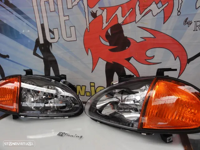 Faróis frontais com luz branca 5000k para Honda crx del sol 92-97 JDM Fundo preto + piscas laranja JDM look - 9