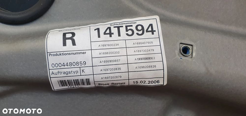 Mechanizm podnośnik szyby prawy przód Mercedes A169 A1697202879 - 4
