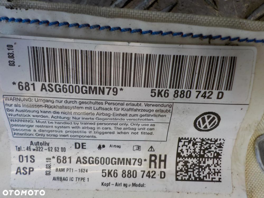 VW GOLF VI KURTYNA POWIETRZA PRAWA 5k688074D - 2