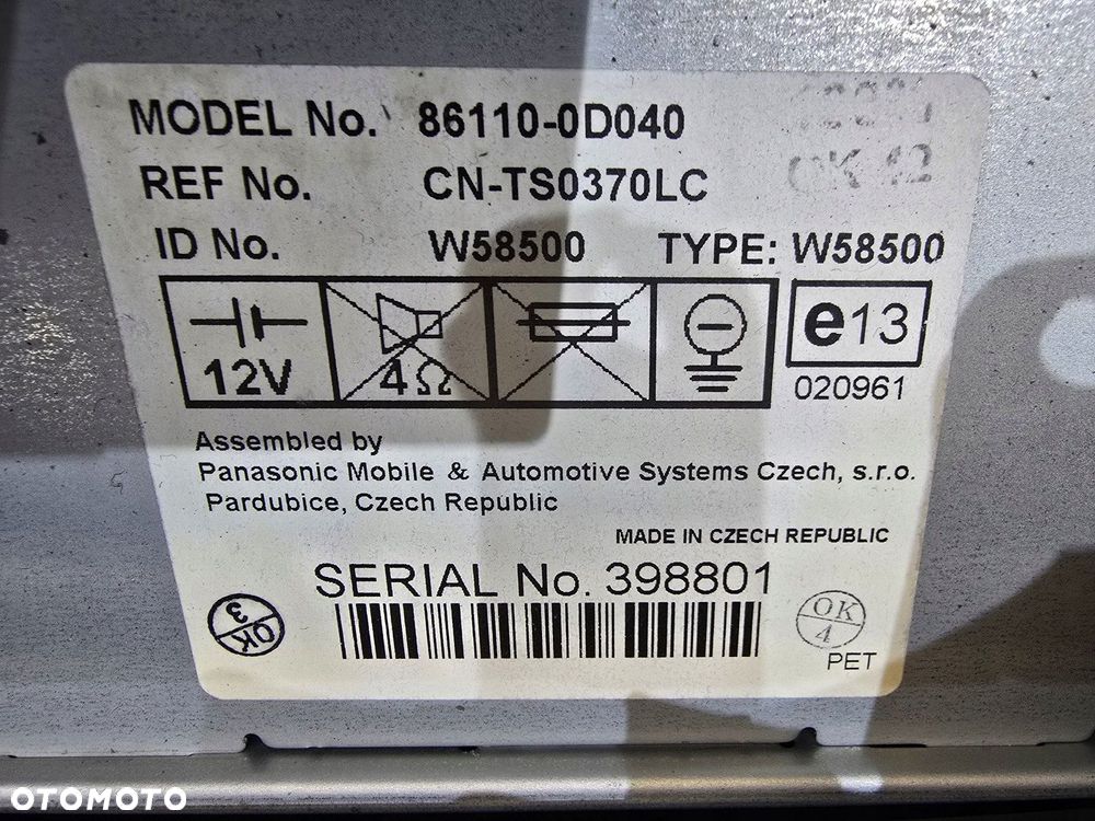 radio wyświetlacz panel toyota yaris i 99-05r 86110-0d040 - 3