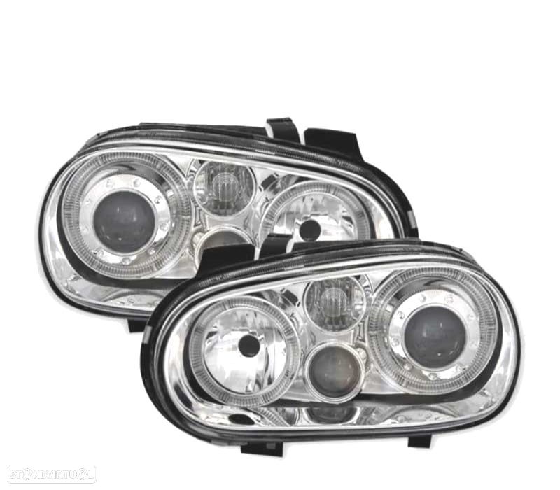 FARÓIS VOLKSWAGEN VW GOLF 4 LOOK R32 ANGEL EYES FUNDO CROMADO - 3