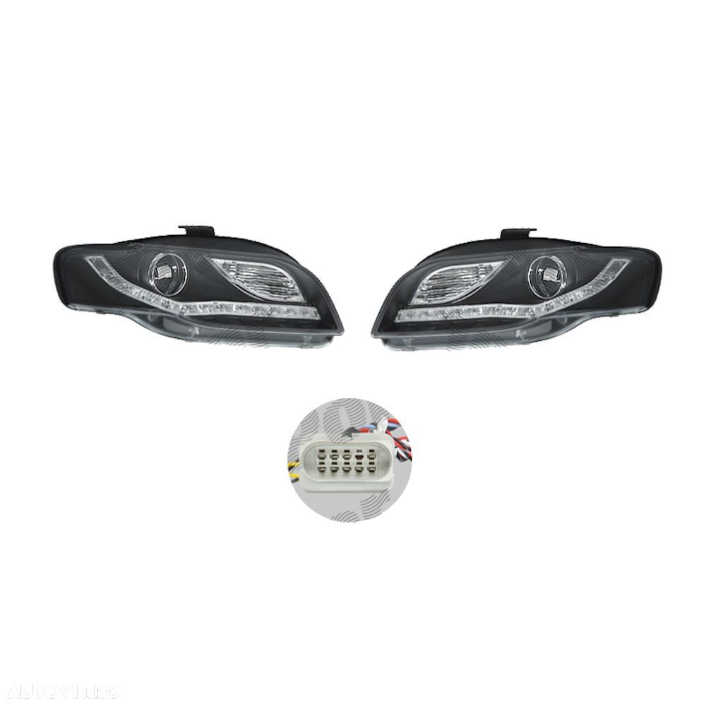 Set faruri tuning Audi A4 (B7) 11.2004-03.2008 BestAutoVest, stanga+dreapta tip bec H9, transparent - negru; fumuriu, reglare manuala - 1
