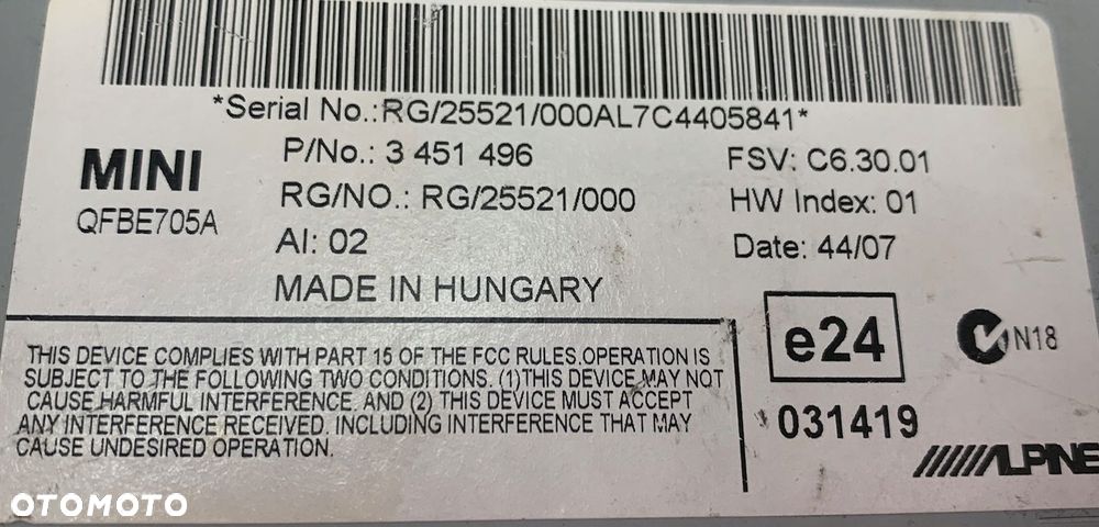 A305 MINI R56 EKRAN WYŚWIETLACZ LICZNIK ZEGARY EUROPA 3451496 - 4