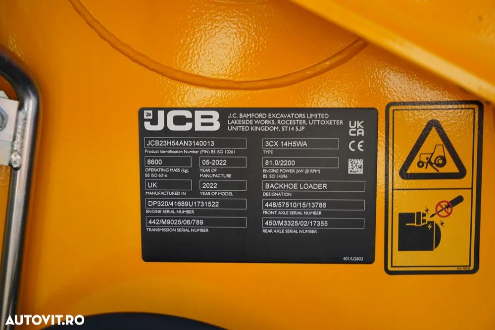 JCB 3CX / BULDOEXCAVATOR / NOU NOU / 0 LUNI - 35
