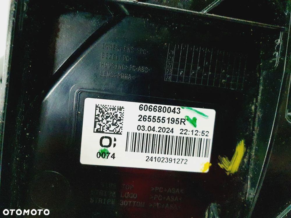 DACIA JOGGER LIFT 22+ LAMPA LEWA TYŁ ORYGINAŁ EU!!! 265555195R - 7