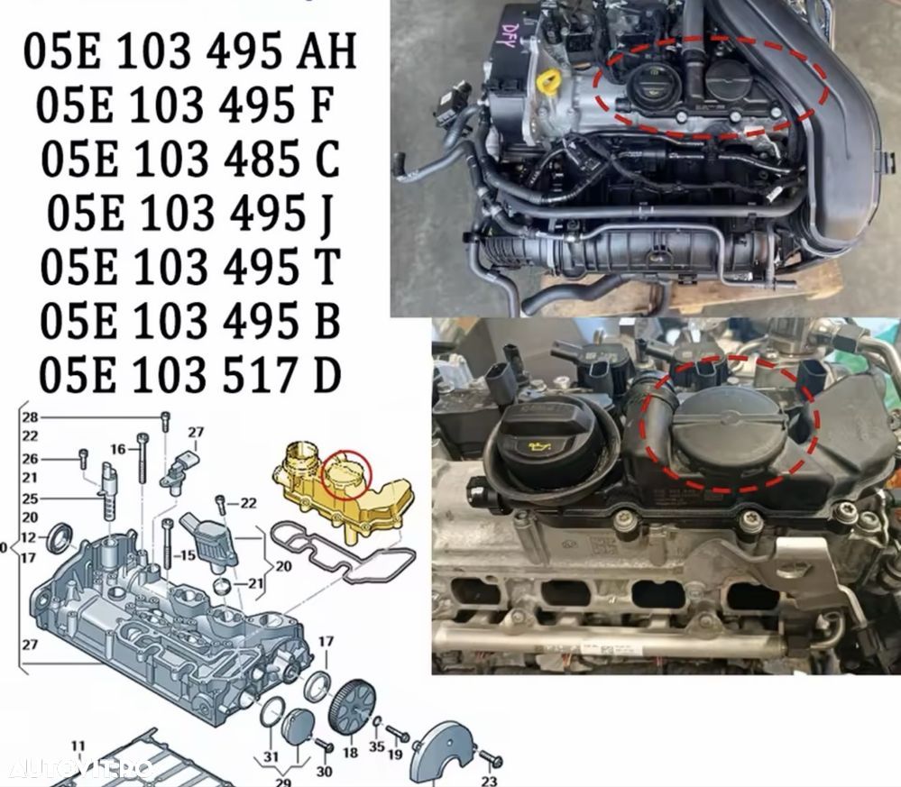 Supapa Membrana Capac Culbutori Valva Pcv Vw Audi Skoda 1.5 Tsi Tfsi - 3
