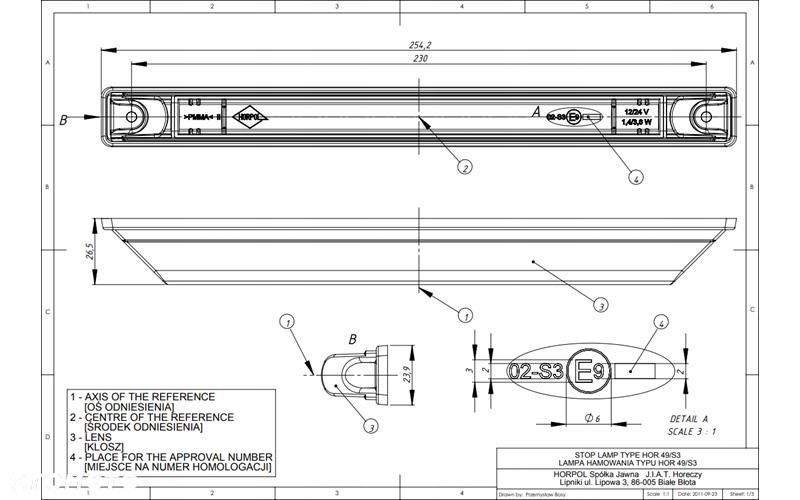 lampa stop hamowania długa led czerwony 12/24v centralna - 2