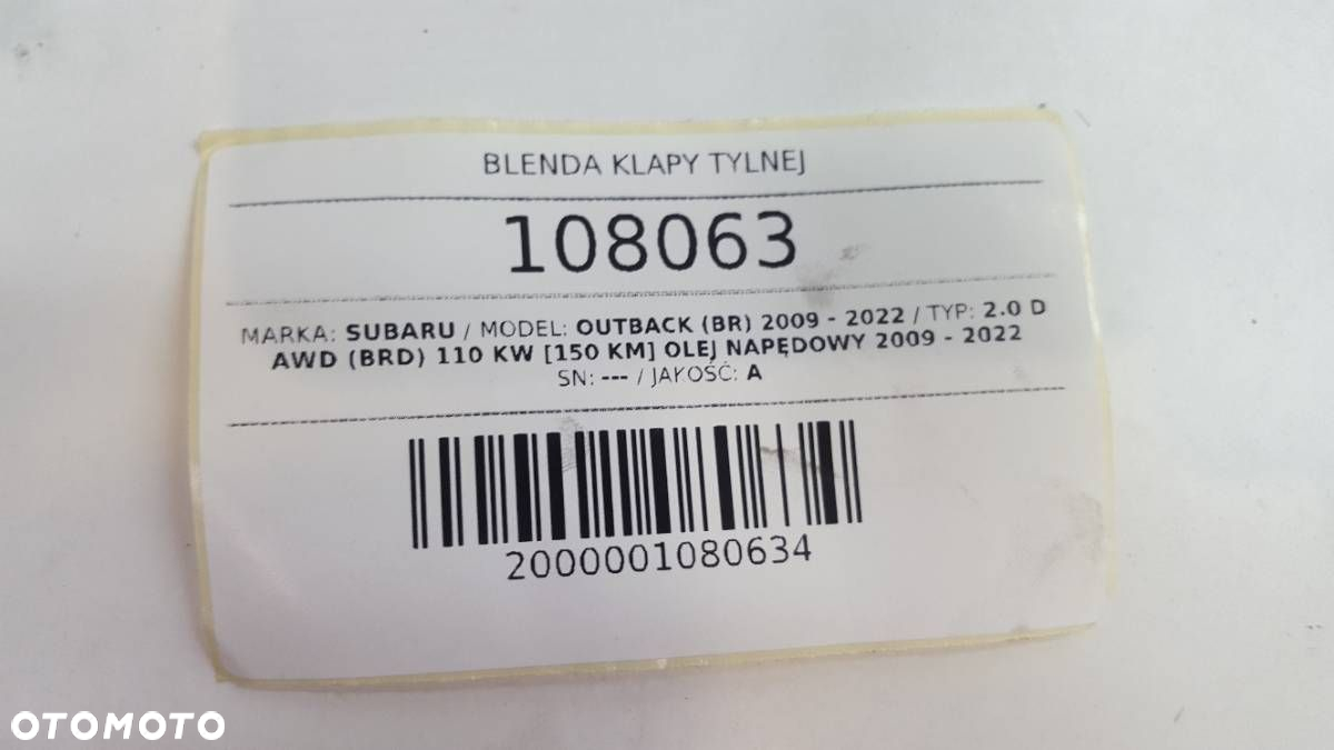 BLENDA KLAPY TYLNEJ TYŁ ZNACZEK LISTWA SUBARU OUTBACK IV BR 2010 - 7