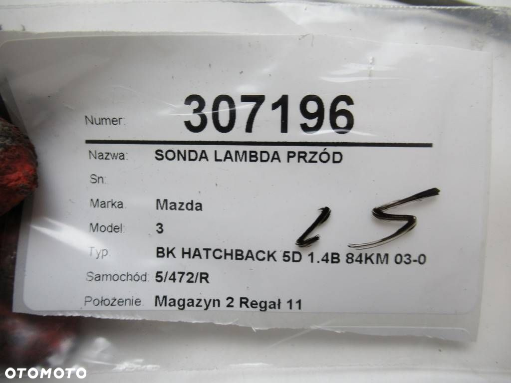 SONDA LAMBDA PRZÓD MAZDA 3 (BK) 2003 - 2009 1.3 (BK14) 62 kW [84 KM] benzyna 2003 - 2009 - 7