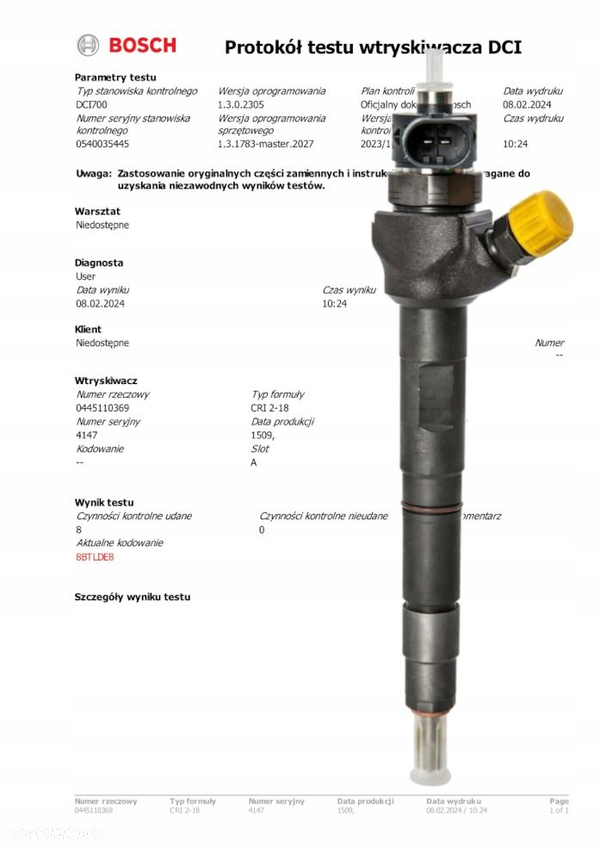 WTRYSKIWACZE BOSCH 0445110369 03L130277J AUDI VW 2.0TDI KOMPLET 4 SZT