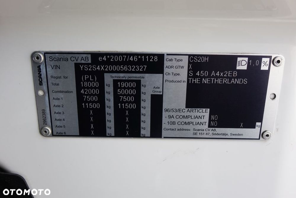 Scania S450 / EURO 6 / STANDARD / AUTOMAT / RETARDER / KLIMATYZACJA POSTOJOWA / LODÓWKA  /  2 ZBIORNIKI 700L / PO KONTRAKCIE - 36