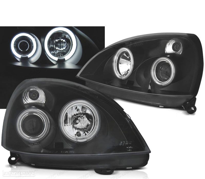 CONJUNTO DE FARÓIS PARA RENAULT CLIO II 01-05 ANGEL EYES CCFL PRETOS - 1