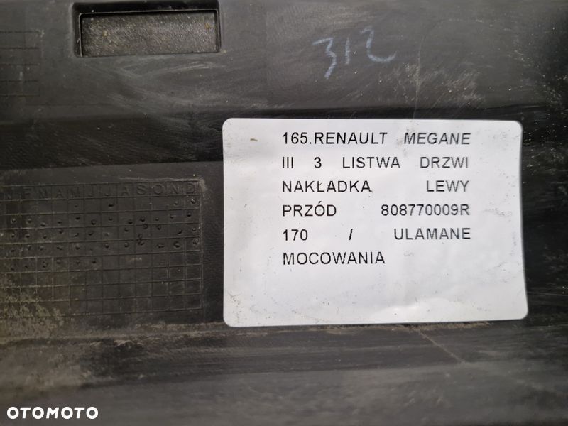 RENAULT MEGANE 3 III LISTWA NAKŁADKA DRZWI LEWY PRZÓD LEWA PRZEDNIA 808770009R - 9