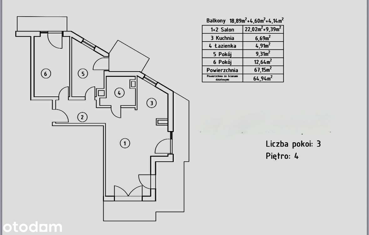 Mieszkanie 3 pokoje, 67m2 + balkony 28m2, Olimpia Port