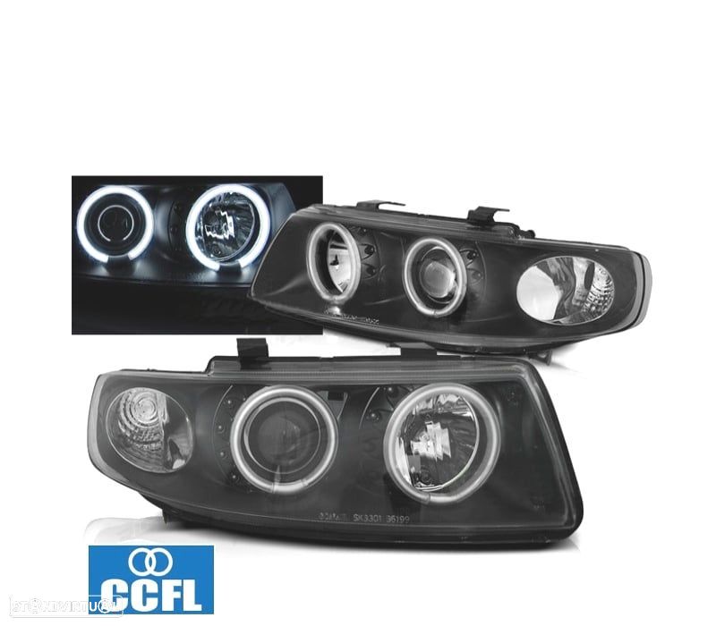 FARÓIS SEAT LEON TOLEDO 1M 99-05 ANGEL EYES CCFL FUNDO NEGRO - 1