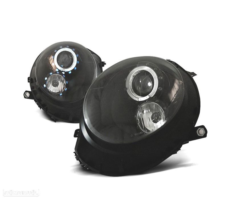 FARÓIS FRONTAIS PARA MINI COOPER R56 R57 06-14 OLHOS DE ANGEL FUNDO PRETO - 1