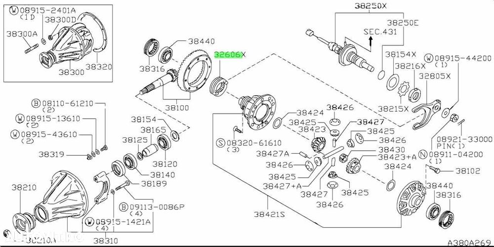 Pinion coroana crabot blocant diferential OEM Nissan Patrol Y60 Y61 - 2