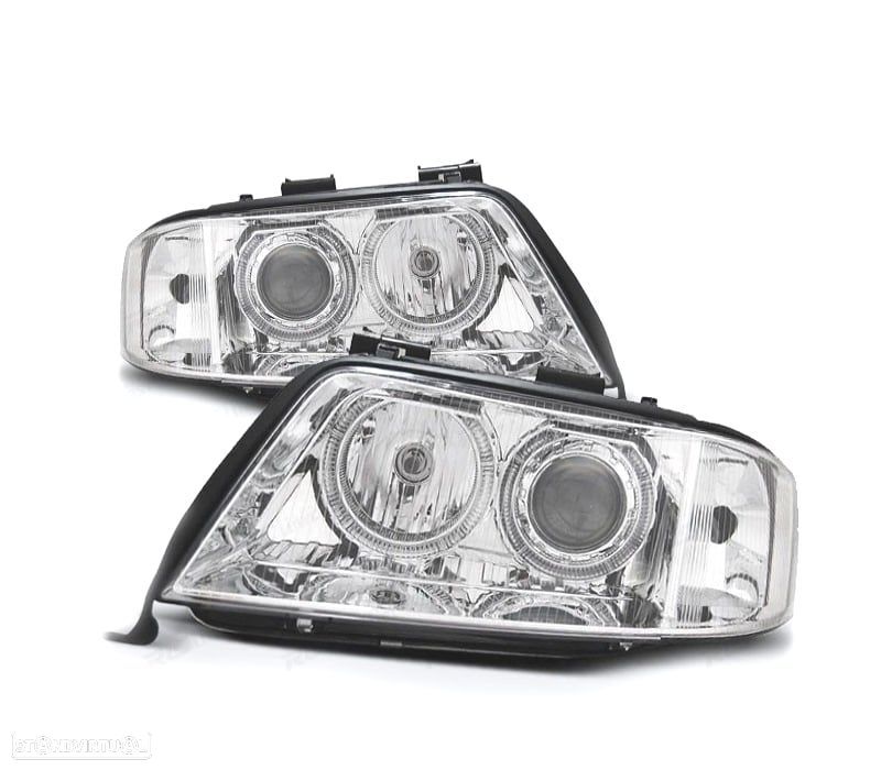 FARÓIS AUDI A6 4B 97-01 ANGEL EYES FUNDO CROMADO - 2