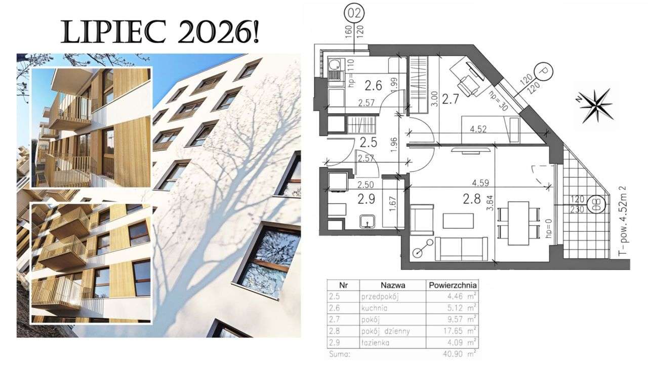 Lipiec'26! 41m² 2pok+jasna kuchnia Balkon 5m² 0%