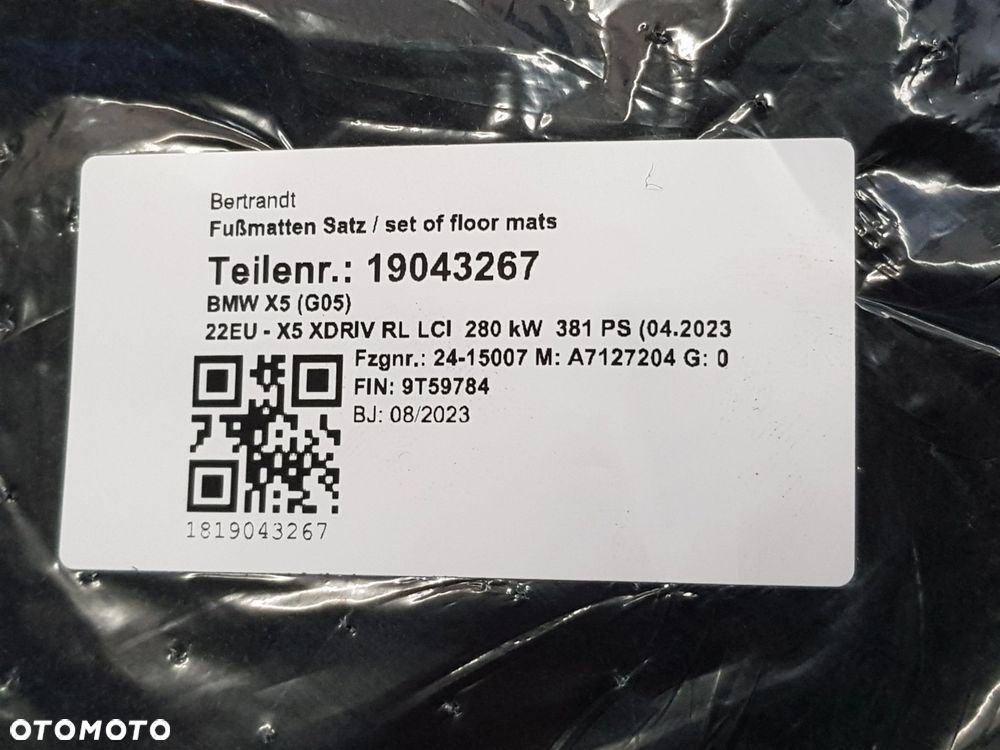 NOWE ORYGINALNE Dywaniki 4szt. welurowe UK BMW X5 G05 7478826 - 10