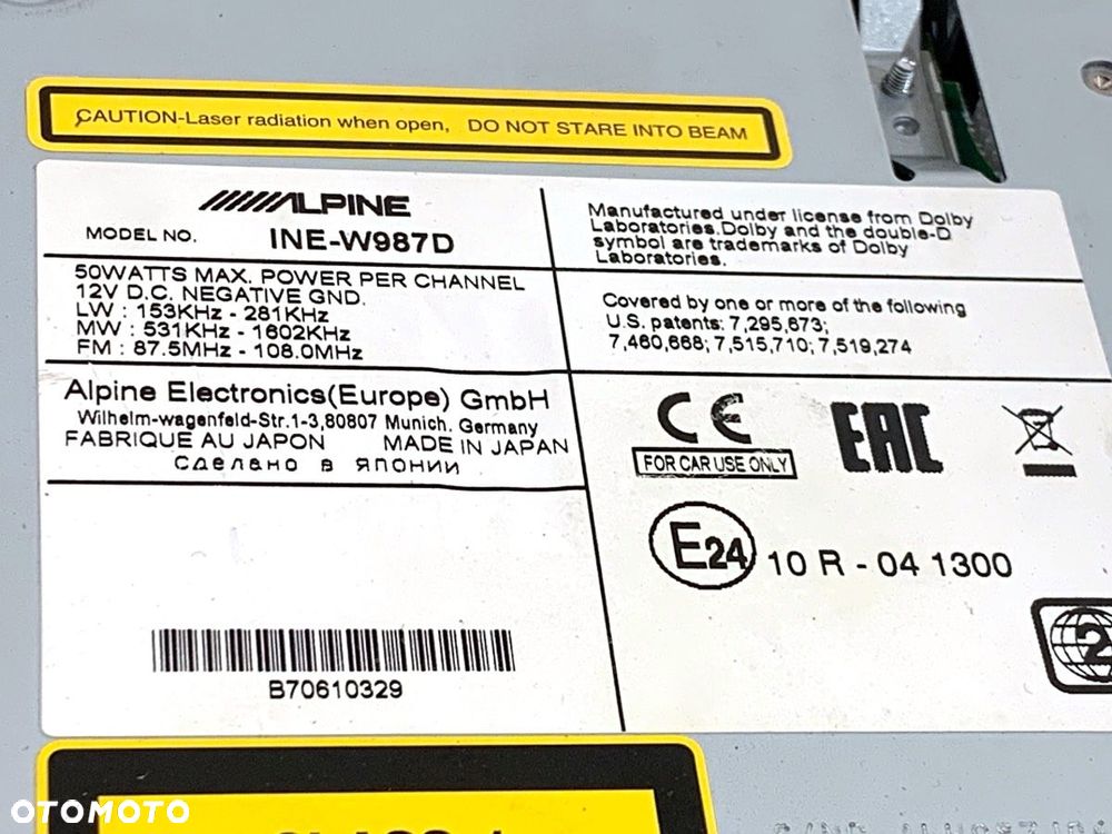 RADIO ALPINE 2-DIN MITSUBISHI OUTLANDER III (GG_W, GF_W, ZJ, ZL, ZK) 2010 - 2022 2.0 4WD (GF7W) 110 - 6