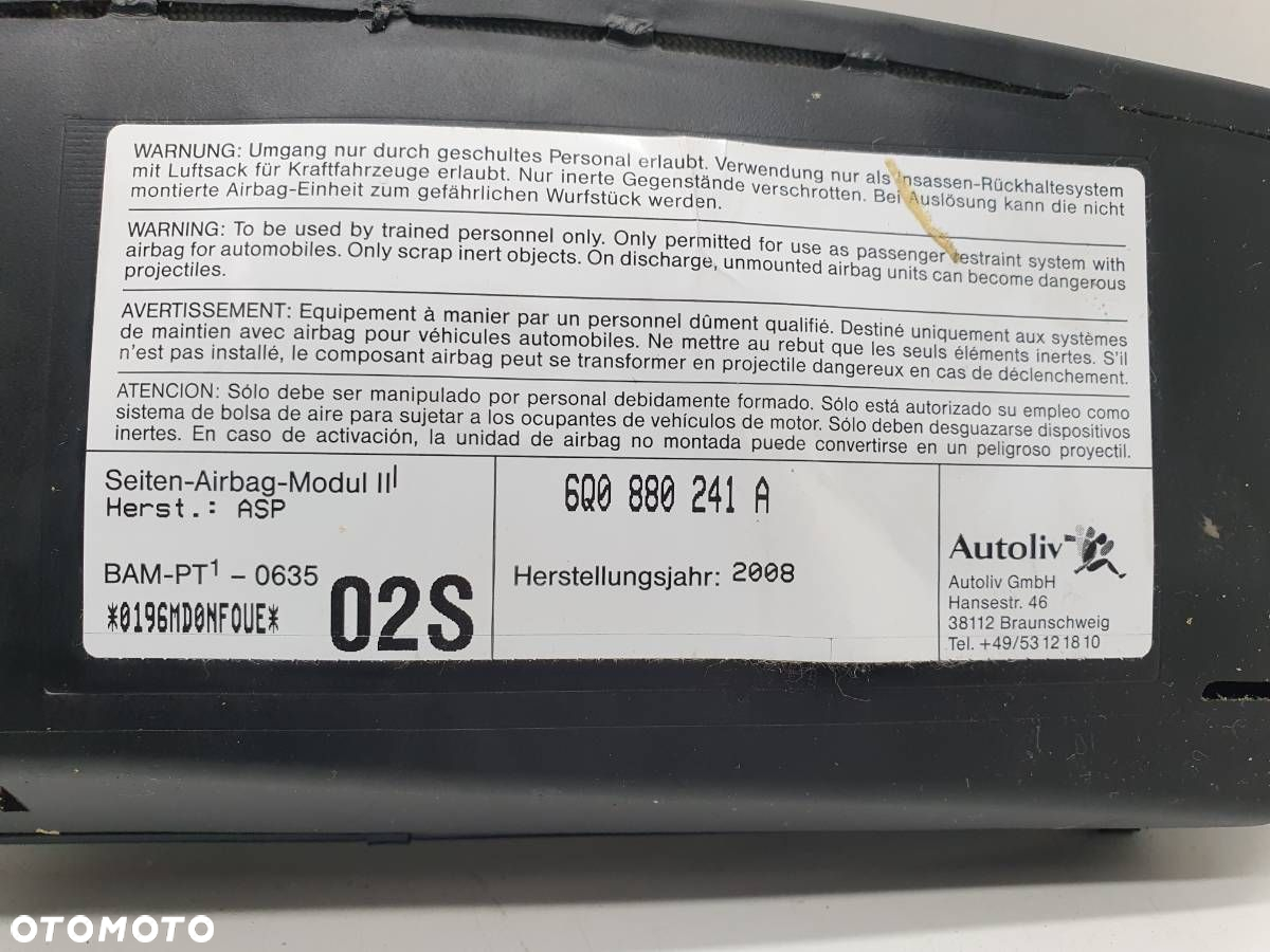 PODUSZKA FOTELA LEWA AIRBAG SKODA FABIA II 6Q0880241A - 2