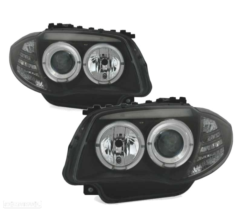 FARÓIS FRENTE ANGEL EYES BMW SERIE 1 E87 04-11 FUNDO PRETO - 4