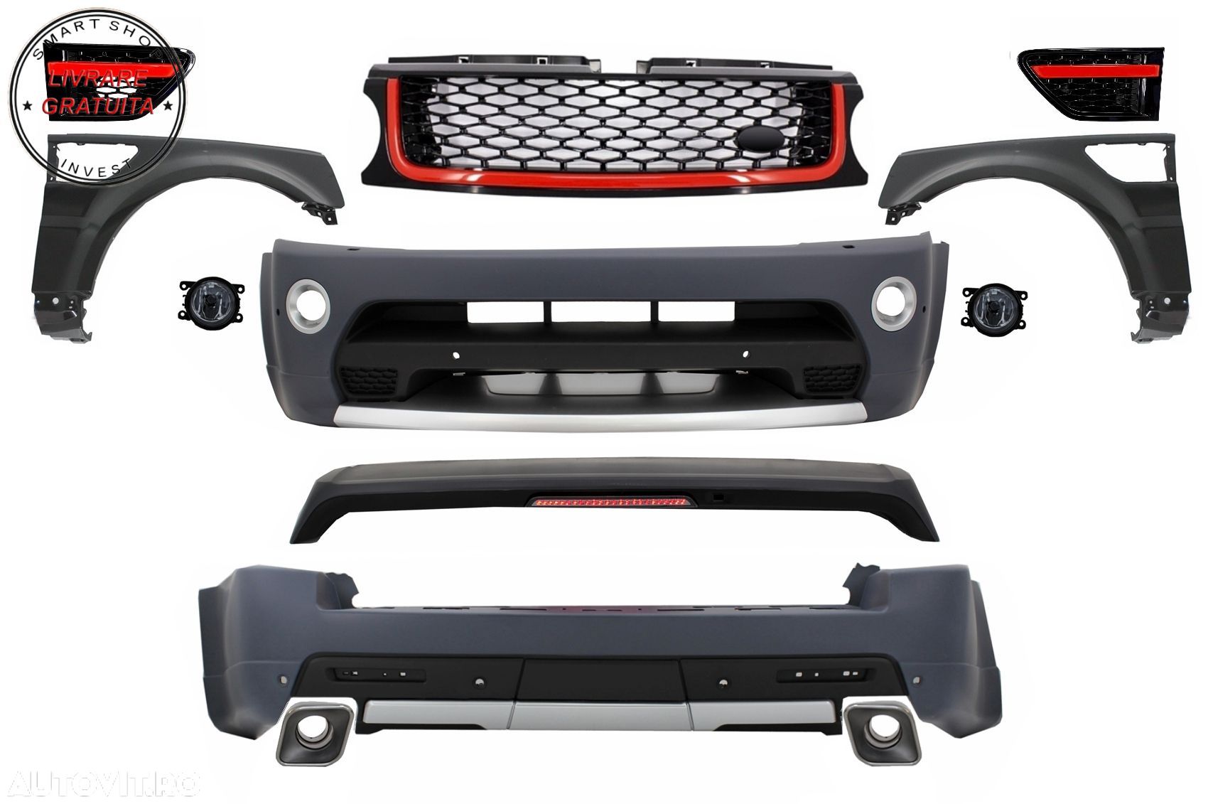 Pachet Exterior cu Grila Centrala Rosu Negru Land Range Rover Sport L320 Facelift - livrare gratuita - 1