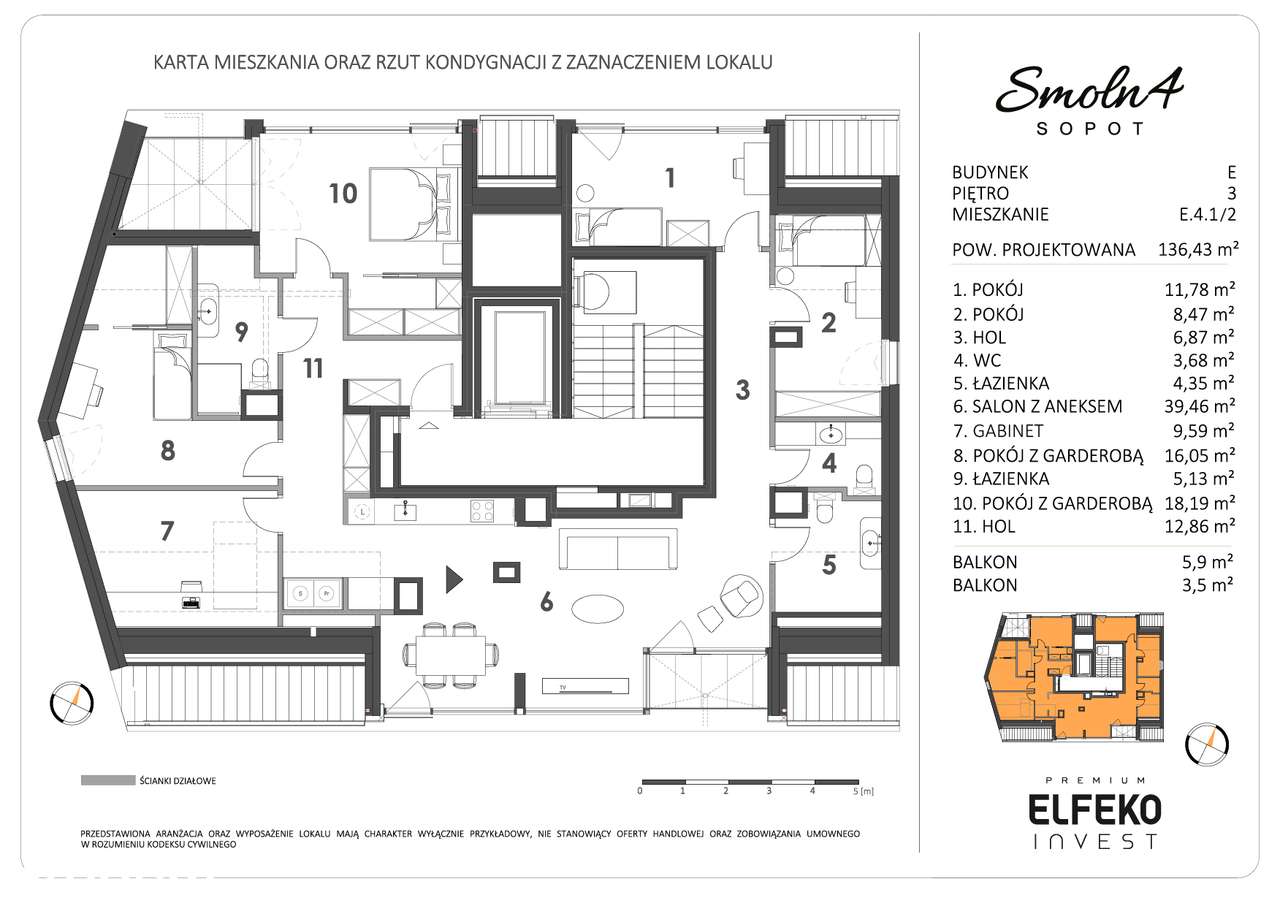 Smolna 4. Sopot, E.4.1/2, apartament 5 pokoi, ostatnie piętro