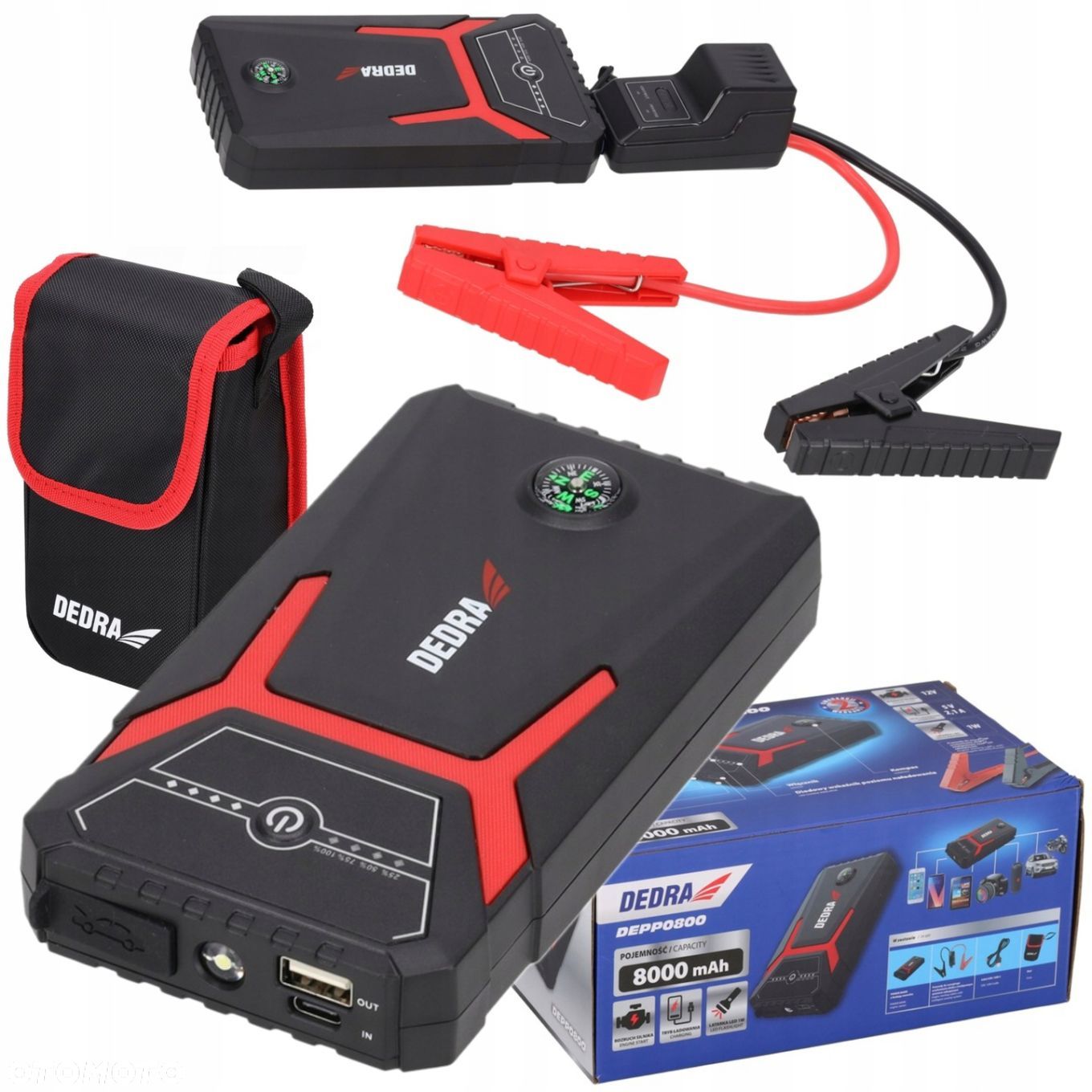 DEDRA URZĄDZENIE ROZRUCHOWE POWERBANK BOOSTER JUMP STARTER 8000mAH LATARKA - 1