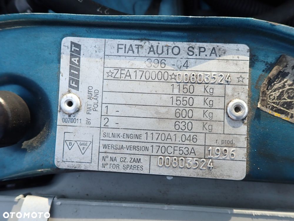 CZĘŚCI - Fiat Cinquecento 900 0,9 40KM 1170A1046 HB 3D 5B 1996r. INDEX - 10196 - 6
