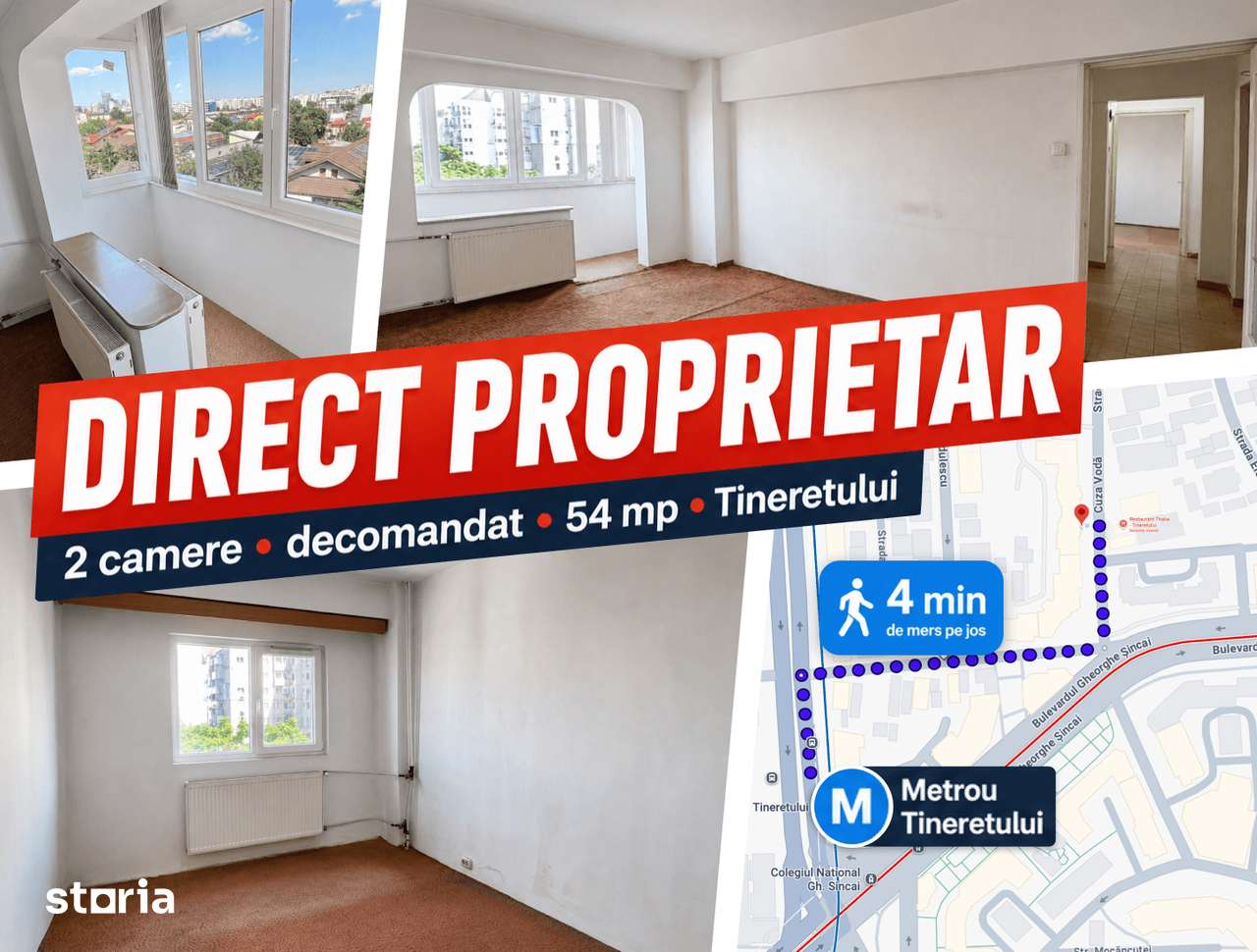 2cam, 4min mers pe jos de metrou Tineretului, 54mp > Proprietar direct — fotografia 1