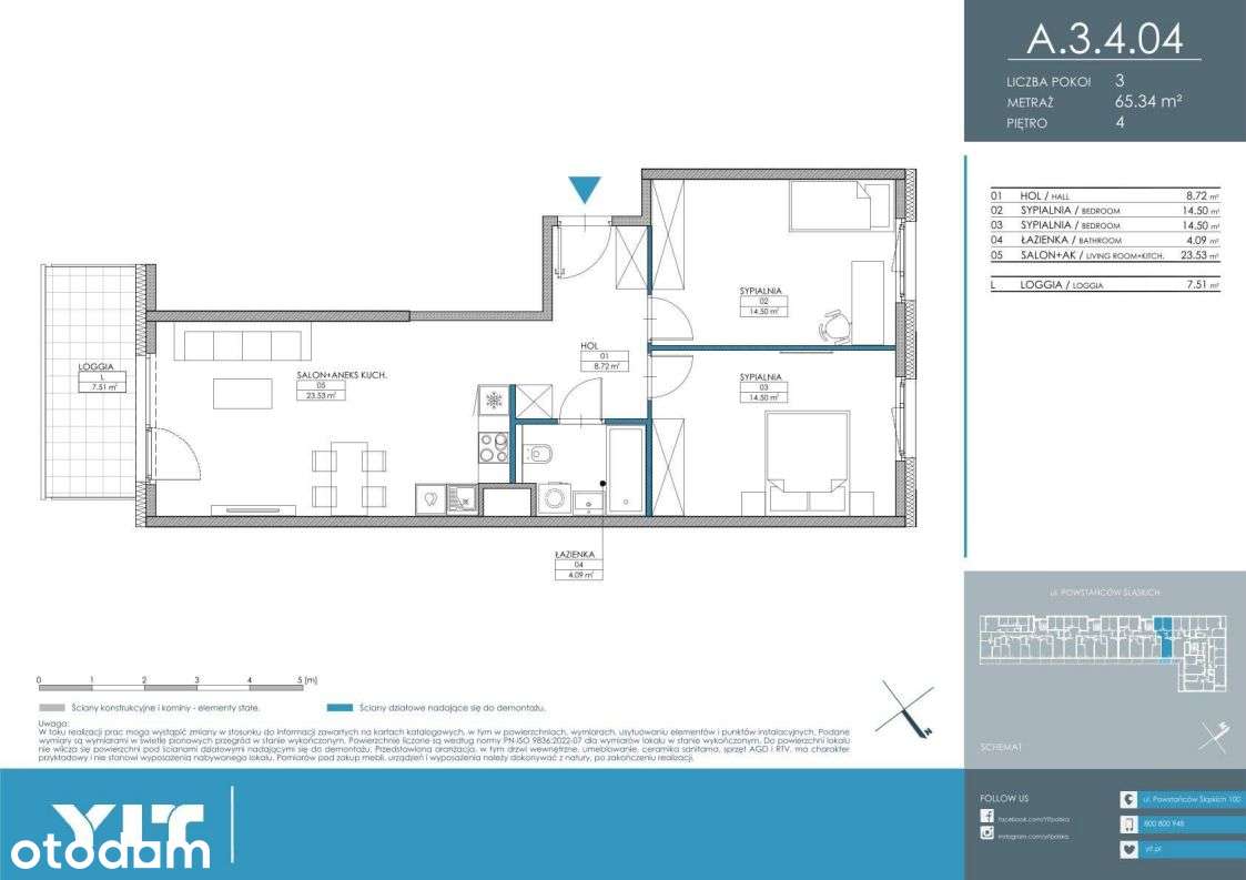 3-pokojowe mieszkanie 65m2 + loggia - Pełny obrazek: 2/9