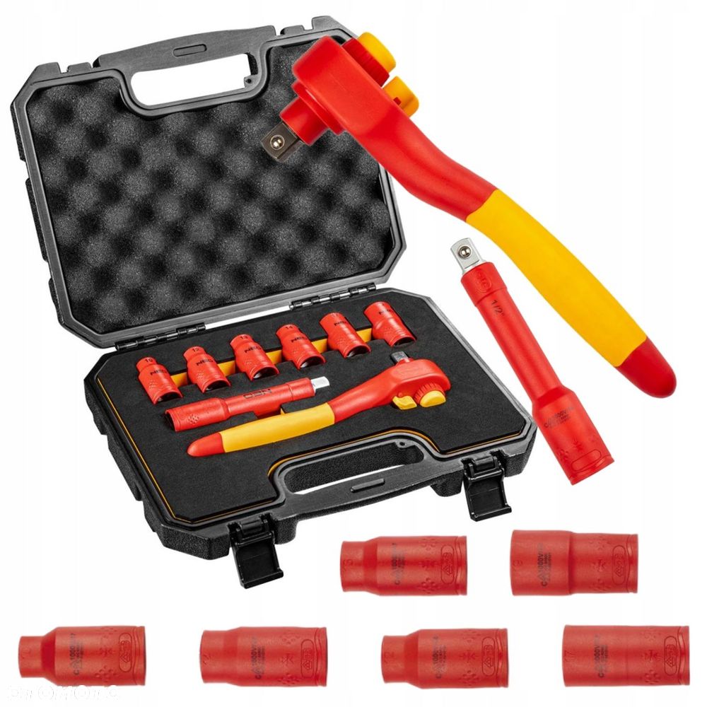 NEO TOOLS ZESTAW KLUCZE NASADOWE IZOLOWANE 8 SZTUK 1000V PRZEDŁUŻKA 01-307 - 1