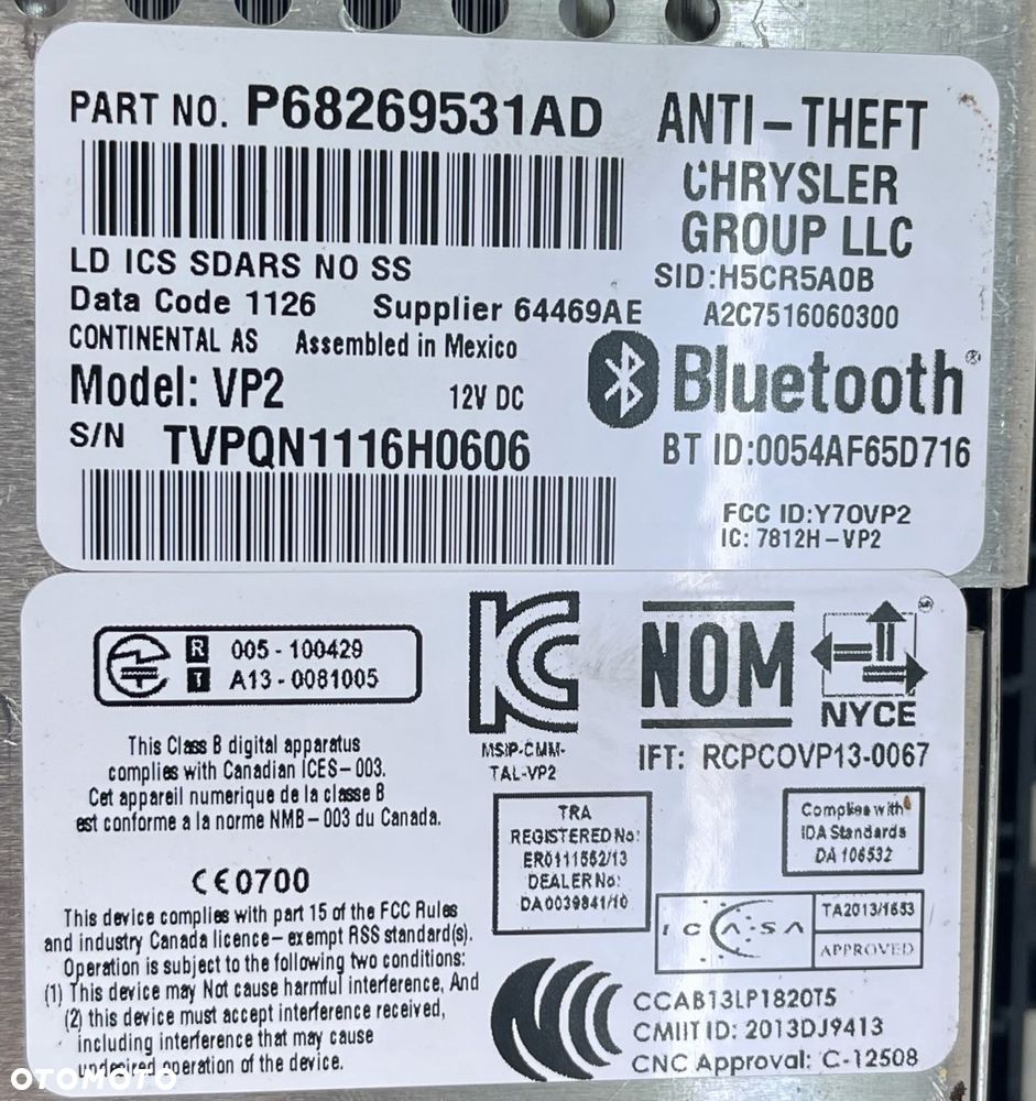 CHALLENGER 15- 3.6 RADIO 5 CALI 68269531AD - 3