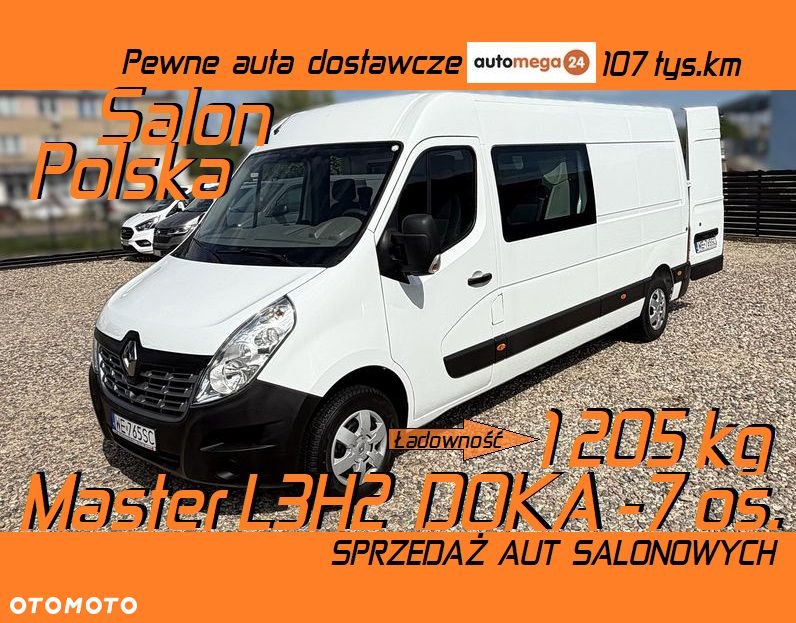 Renault MASTER MAXI L3H2 DOKA 7os. ORYGINAŁ CARPOL VAN MINIBUS Duża Ładowność 1205kg Zabudowa paki+ półki modułowe Bott, Trwały MOCNY SILNIK 2.3dCi 130KM Rozrząd na Łańcuchu! Zabudowa z wnęką na transport el. do 3700mm! Niski udokumentowany przebieg tylko 107tys.km SERWIS ASO RENAULT - 2
