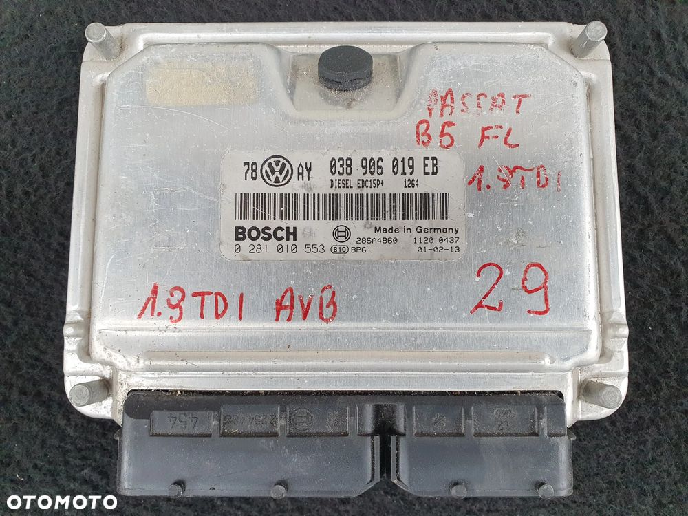 VW PASSAT B5 FL 1.9TDI AVB ECU STEROWNIK SILNIKA KOMPUTER 038906019EB 0281010553 VOLKSWAGEN BOSCH - 1