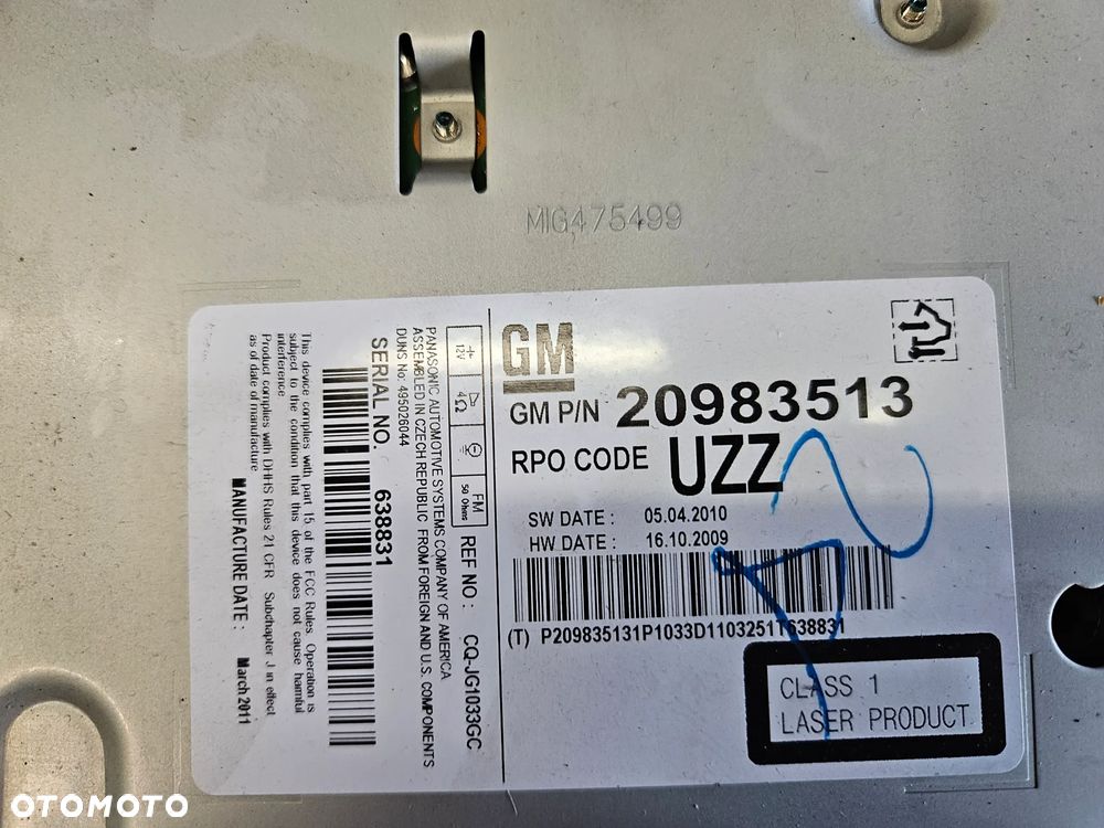 Opel Astra J 4 IV radio 20983513 UZZ - 2