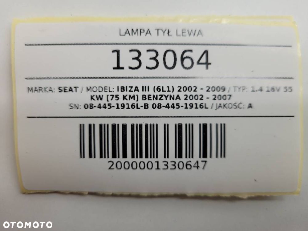 LAMPA TYŁ LEWA TYLNA LEWA W BŁOTNIK SEAT IBIZA III EUROPA 08-445-1916L - 8