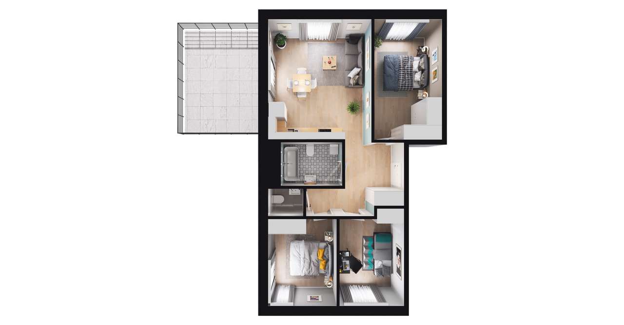 4-pokojowe mieszkanie 64m2 + loggia Bezpośrednio - Pełny obrazek: 3/24