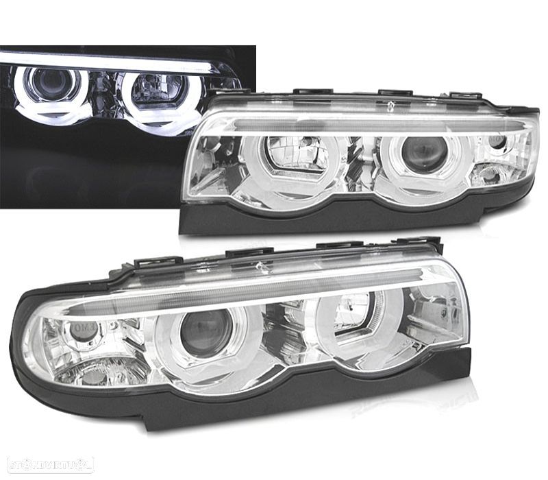 FARÓIS ANGEL EYES BMW SERIE 7 E38 94-01 FUNDO CROMADO - 1