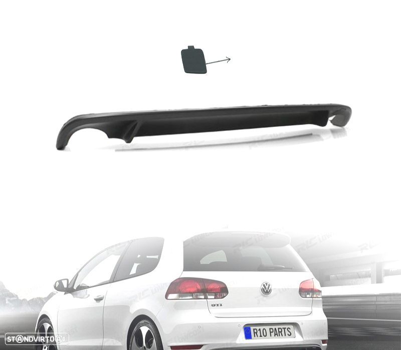 DIFUSOR PARA-CHOQUES TRASEIRO LOOK GTI VOLKSWAGEN VW GOLF 6 MK VI 08-12 + TAMPA GANCHO DE REBOQUE - 1