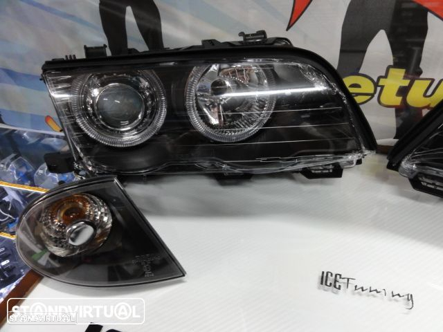 Farois frontais angel eyes para BMW E46 4 portas / limosine 98-01 fundo preto. - 3