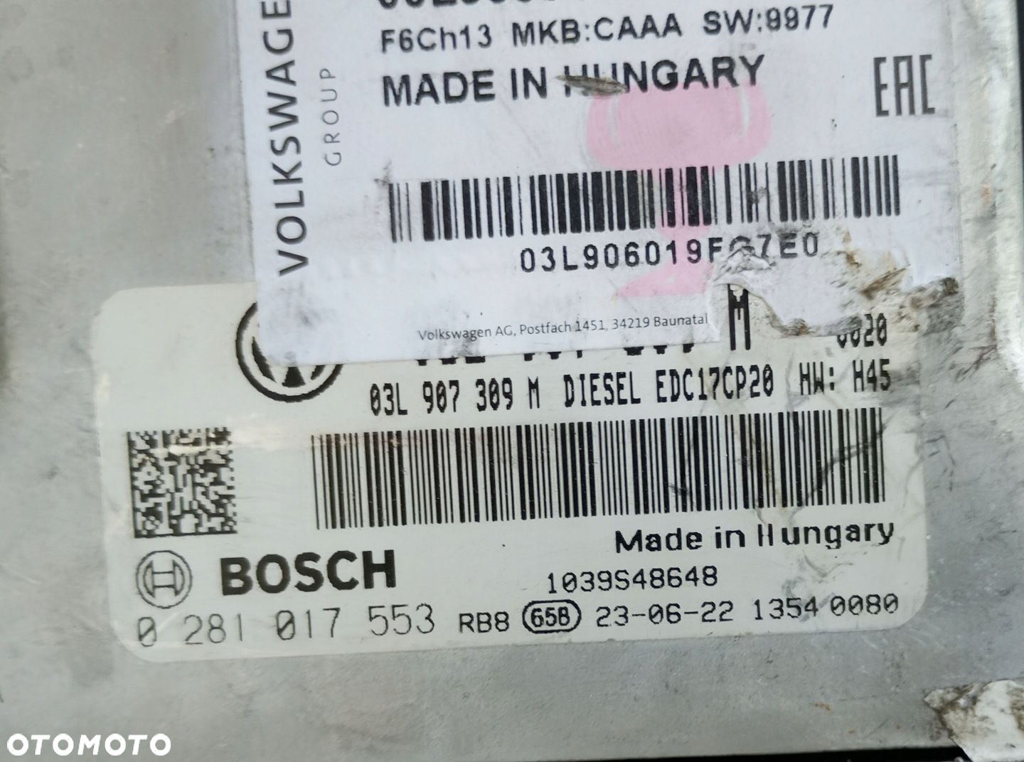 KOMPUTER SILNIKA VW TRANSPORTER T5 2.0 TDI 03L906019FG - 3