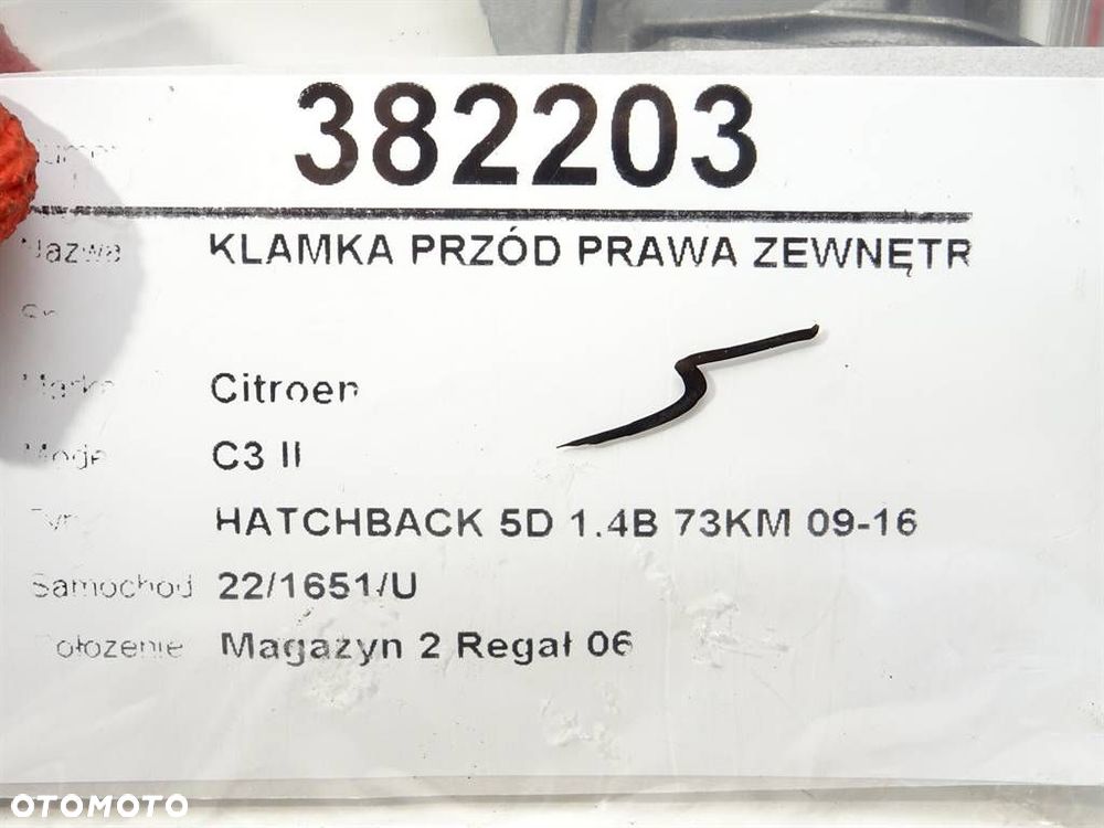 KLAMKA PRZÓD PRAWA ZEWNĘTRZNA - 49.00 PLN - CITROEN C3 II (SC_) 2009 - 2022 1.4 54 kW [73 KM] - 5