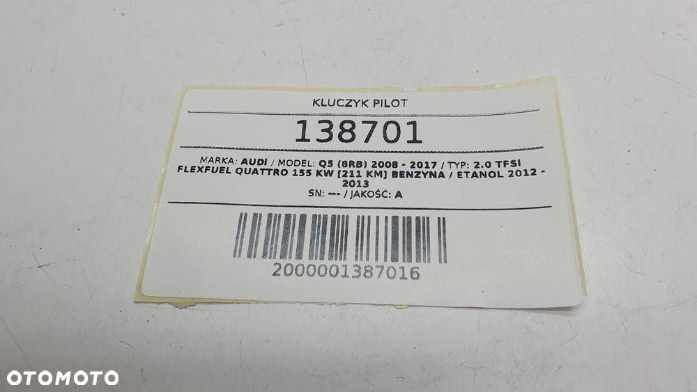 KLUCZYK PILOT AUDI Q5 8R USA PANIC 8T0959754G 2011 - 4